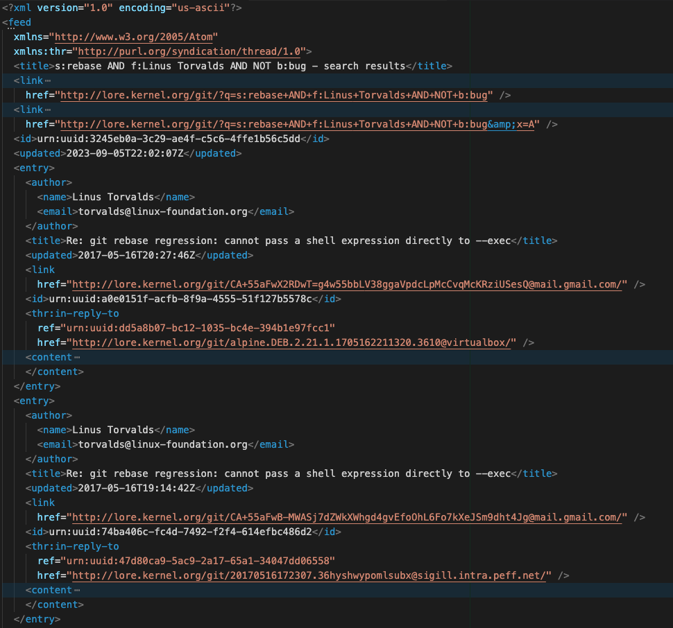 Atom feed git Linus query